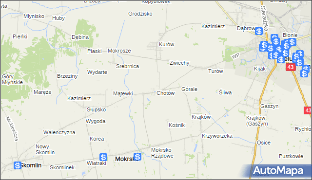 mapa Chotów gmina Mokrsko, Chotów gmina Mokrsko na mapie Targeo