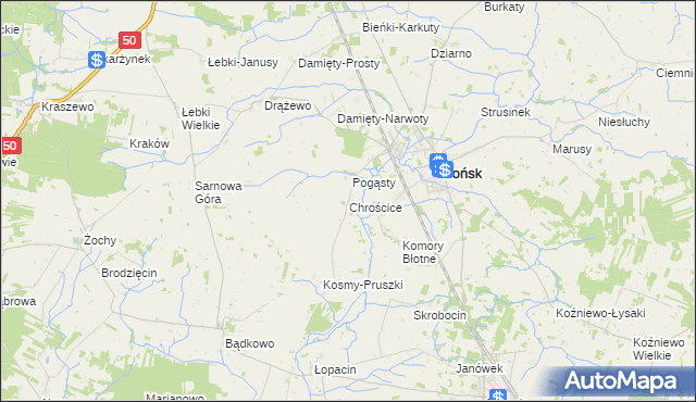 mapa Chrościce gmina Sońsk, Chrościce gmina Sońsk na mapie Targeo