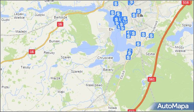 mapa Chruściele gmina Ełk, Chruściele gmina Ełk na mapie Targeo