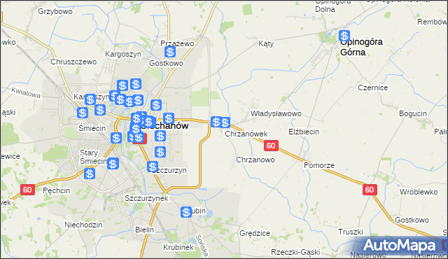 mapa Chrzanówek gmina Opinogóra Górna, Chrzanówek gmina Opinogóra Górna na mapie Targeo