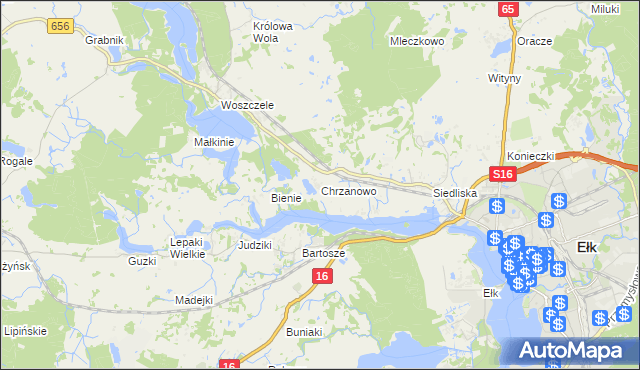 mapa Chrzanowo gmina Ełk, Chrzanowo gmina Ełk na mapie Targeo
