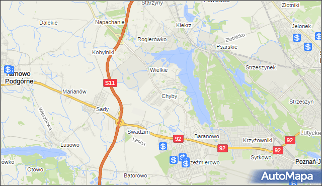 mapa Chyby gmina Tarnowo Podgórne, Chyby gmina Tarnowo Podgórne na mapie Targeo