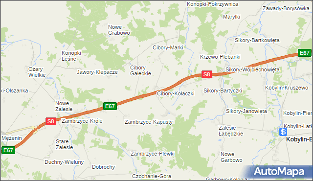 mapa Cibory-Kołaczki, Cibory-Kołaczki na mapie Targeo
