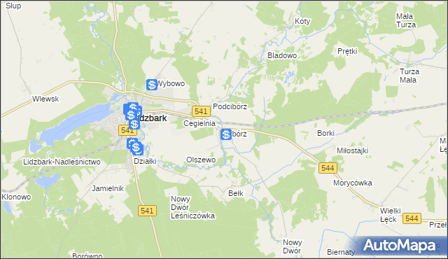 mapa Cibórz gmina Lidzbark, Cibórz gmina Lidzbark na mapie Targeo