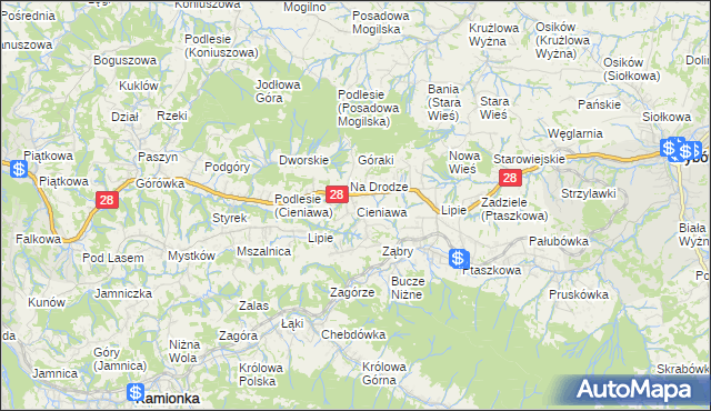 mapa Cieniawa, Cieniawa na mapie Targeo