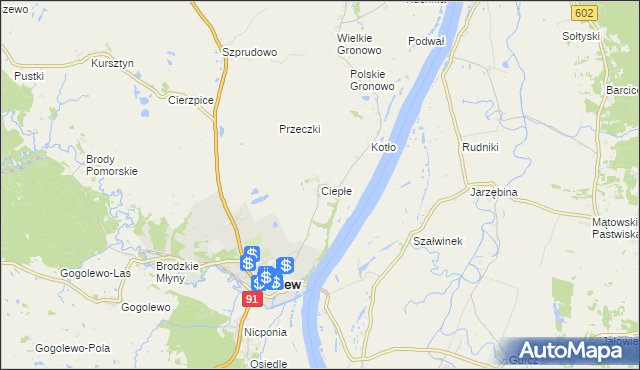 mapa Ciepłe gmina Gniew, Ciepłe gmina Gniew na mapie Targeo