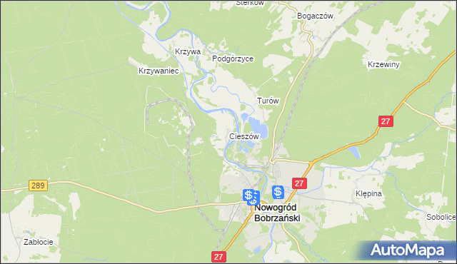 mapa Cieszów gmina Nowogród Bobrzański, Cieszów gmina Nowogród Bobrzański na mapie Targeo