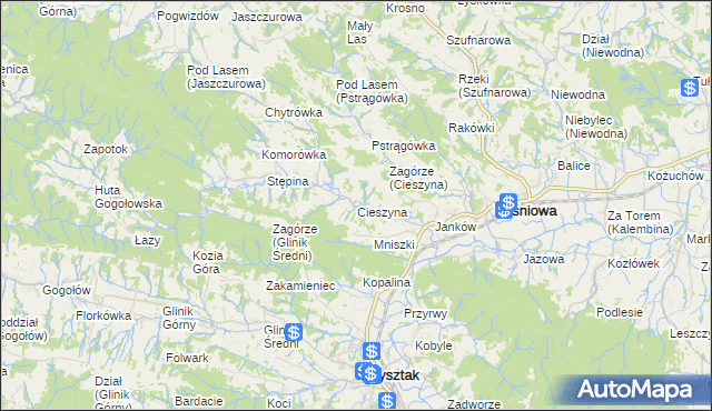 mapa Cieszyna, Cieszyna na mapie Targeo
