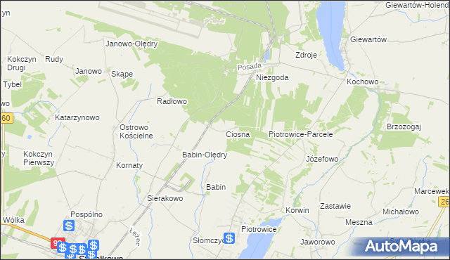 mapa Ciosna gmina Strzałkowo, Ciosna gmina Strzałkowo na mapie Targeo