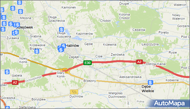 mapa Cisie gmina Halinów, Cisie gmina Halinów na mapie Targeo