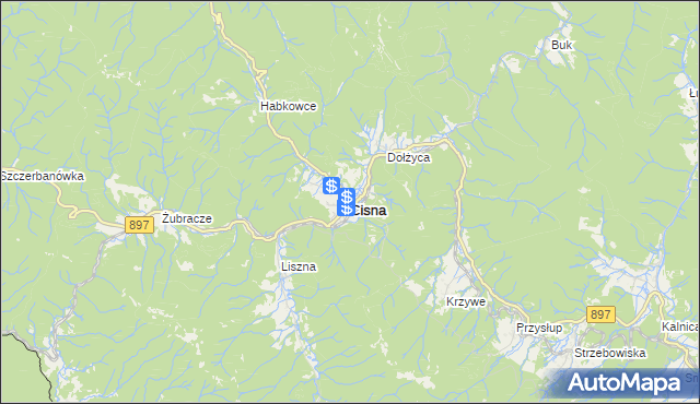 mapa Cisna, Cisna na mapie Targeo