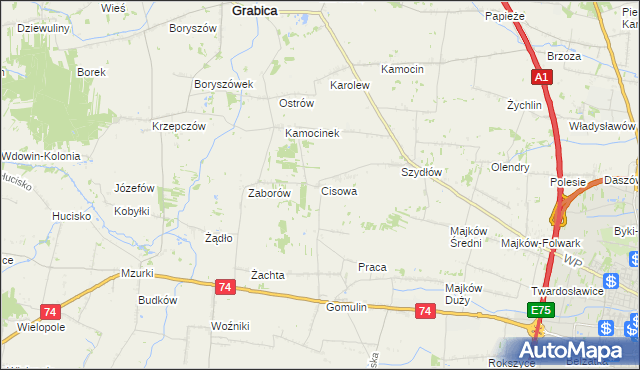 mapa Cisowa gmina Grabica, Cisowa gmina Grabica na mapie Targeo