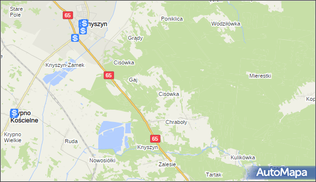 mapa Cisówka gmina Knyszyn, Cisówka gmina Knyszyn na mapie Targeo