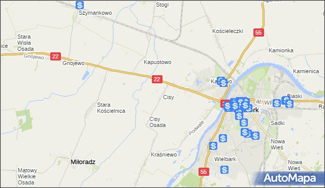 mapa Cisy gmina Malbork, Cisy gmina Malbork na mapie Targeo