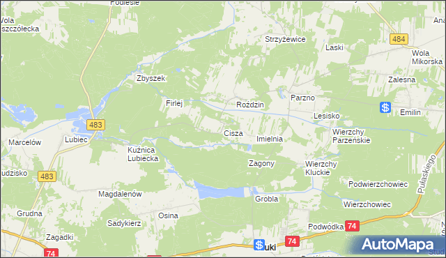 mapa Cisza gmina Kluki, Cisza gmina Kluki na mapie Targeo