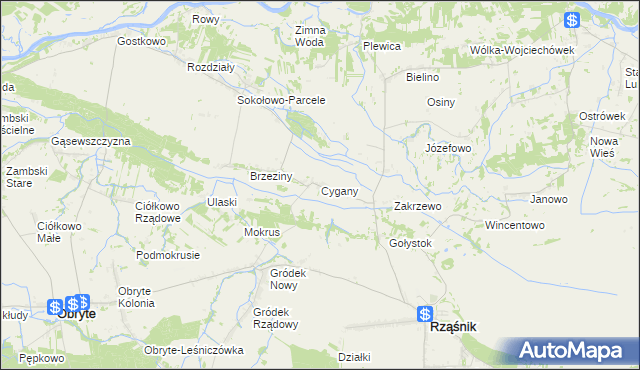 mapa Cygany gmina Obryte, Cygany gmina Obryte na mapie Targeo