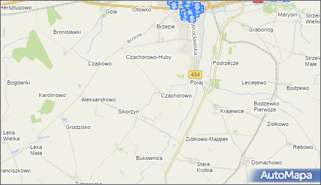 mapa Czachorowo gmina Gostyń, Czachorowo gmina Gostyń na mapie Targeo