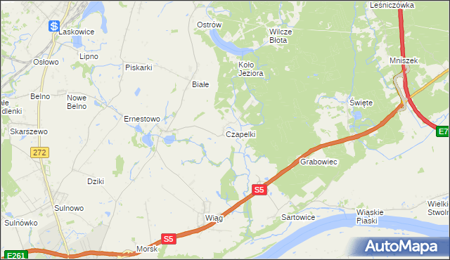 mapa Czapelki gmina Świecie, Czapelki gmina Świecie na mapie Targeo