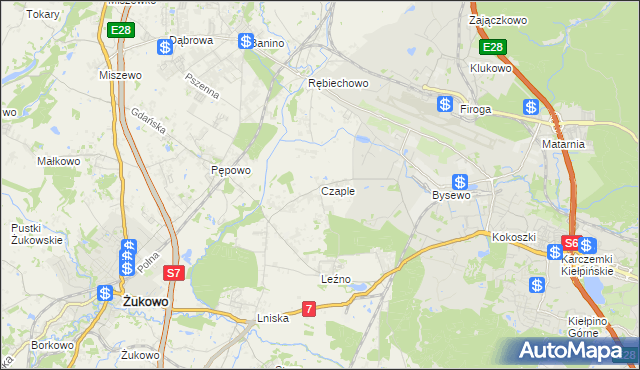 mapa Czaple gmina Żukowo, Czaple gmina Żukowo na mapie Targeo