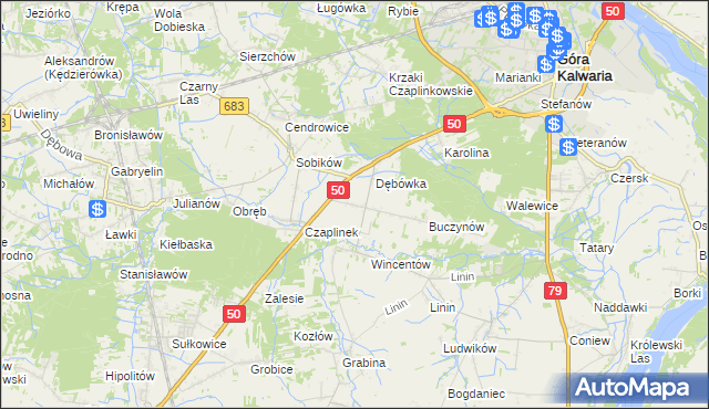 mapa Czaplin gmina Góra Kalwaria, Czaplin gmina Góra Kalwaria na mapie Targeo