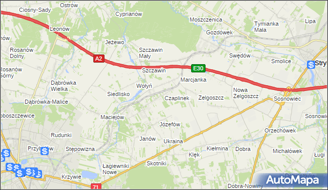 mapa Czaplinek gmina Zgierz, Czaplinek gmina Zgierz na mapie Targeo