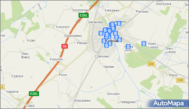 mapa Czarkowo gmina Kościan, Czarkowo gmina Kościan na mapie Targeo