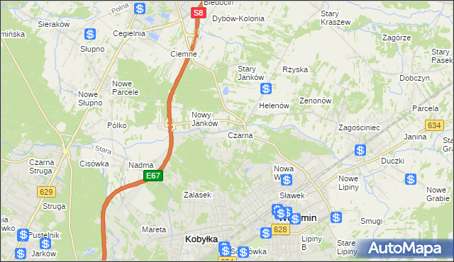 mapa Czarna gmina Wołomin, Czarna gmina Wołomin na mapie Targeo