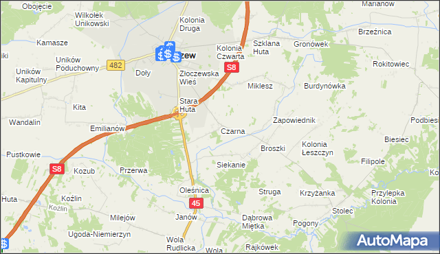 mapa Czarna gmina Złoczew, Czarna gmina Złoczew na mapie Targeo