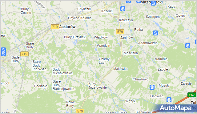 mapa Czarny Las gmina Grodzisk Mazowiecki, Czarny Las gmina Grodzisk Mazowiecki na mapie Targeo