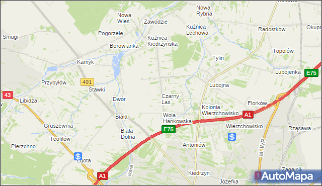 mapa Czarny Las gmina Mykanów, Czarny Las gmina Mykanów na mapie Targeo