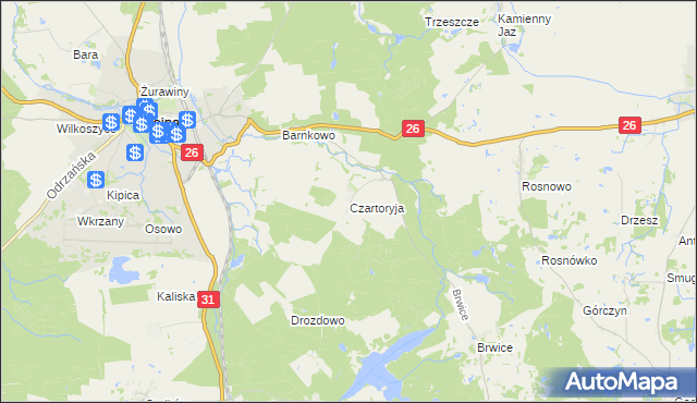 mapa Czartoryja gmina Chojna, Czartoryja gmina Chojna na mapie Targeo