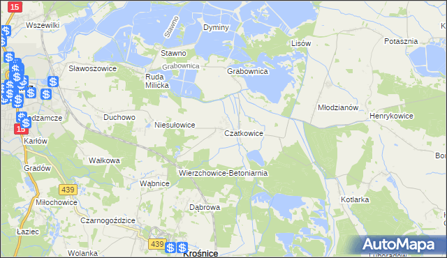 mapa Czatkowice gmina Milicz, Czatkowice gmina Milicz na mapie Targeo