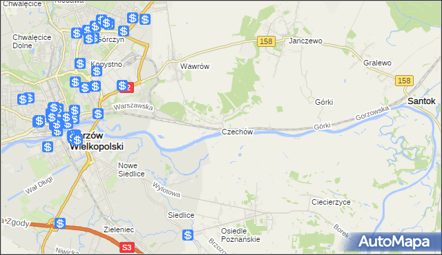 mapa Czechów gmina Santok, Czechów gmina Santok na mapie Targeo