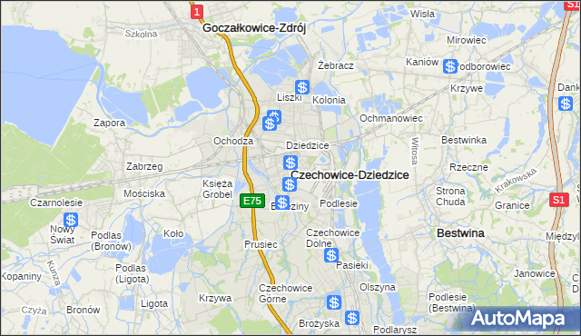 mapa Czechowic-Dziedzic, Czechowice-Dziedzice na mapie Targeo