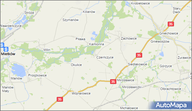 mapa Czerńczyce gmina Kąty Wrocławskie, Czerńczyce gmina Kąty Wrocławskie na mapie Targeo