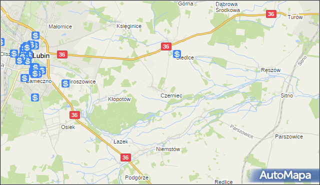 mapa Czerniec gmina Lubin, Czerniec gmina Lubin na mapie Targeo