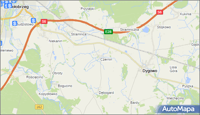 mapa Czernin gmina Dygowo, Czernin gmina Dygowo na mapie Targeo