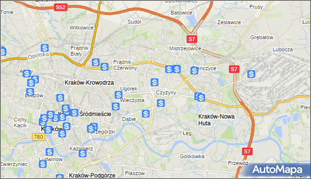 mapa Czyżyny, Czyżyny na mapie Targeo
