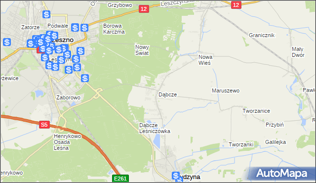 mapa Dąbcze, Dąbcze na mapie Targeo