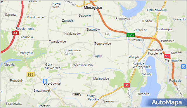 mapa Dąbie gmina Psary, Dąbie gmina Psary na mapie Targeo