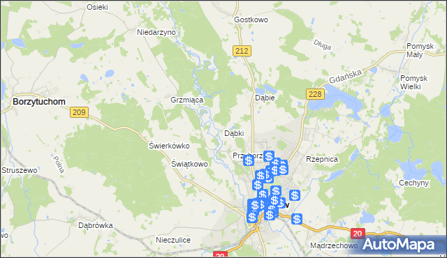 mapa Dąbki gmina Bytów, Dąbki gmina Bytów na mapie Targeo