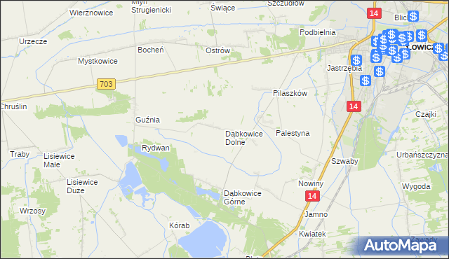 mapa Dąbkowice Dolne, Dąbkowice Dolne na mapie Targeo