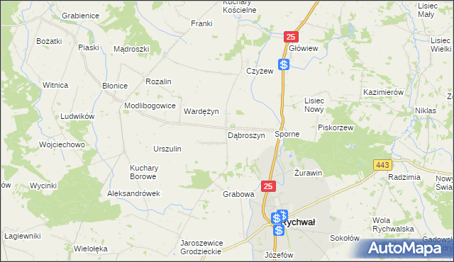 mapa Dąbroszyn gmina Rychwał, Dąbroszyn gmina Rychwał na mapie Targeo