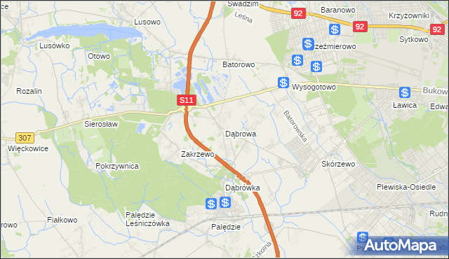 mapa Dąbrowa gmina Dopiewo, Dąbrowa gmina Dopiewo na mapie Targeo