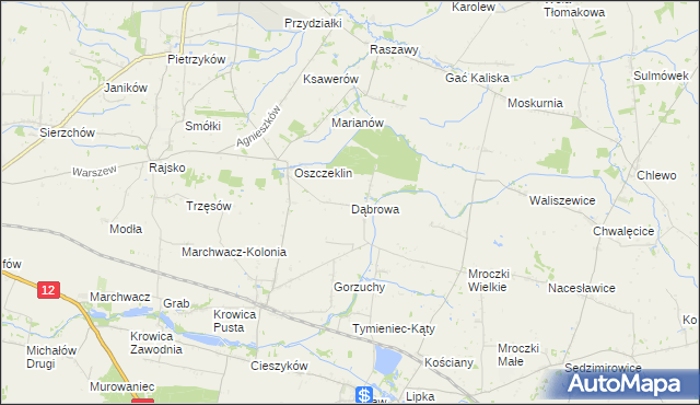 mapa Dąbrowa gmina Koźminek, Dąbrowa gmina Koźminek na mapie Targeo