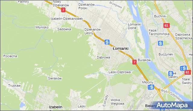 mapa Dąbrowa gmina Łomianki, Dąbrowa gmina Łomianki na mapie Targeo