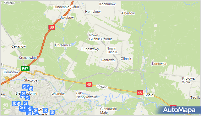 mapa Dąbrowa gmina Lubochnia, Dąbrowa gmina Lubochnia na mapie Targeo