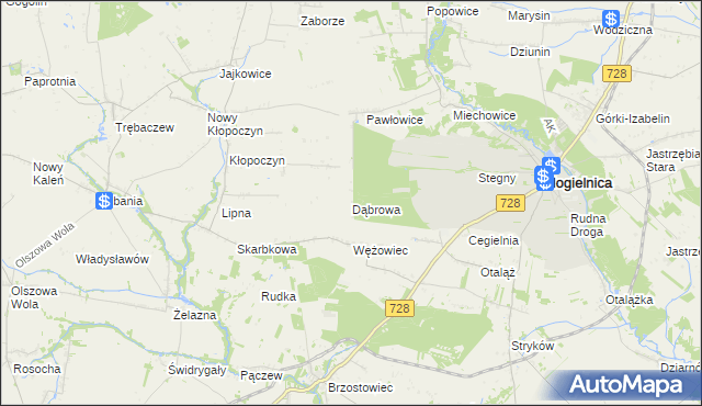 mapa Dąbrowa gmina Mogielnica, Dąbrowa gmina Mogielnica na mapie Targeo