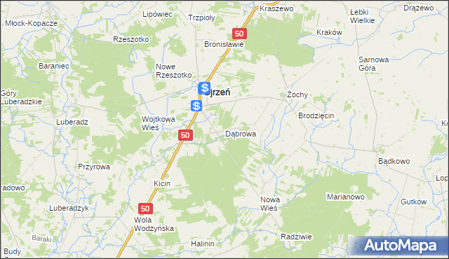 mapa Dąbrowa gmina Ojrzeń, Dąbrowa gmina Ojrzeń na mapie Targeo