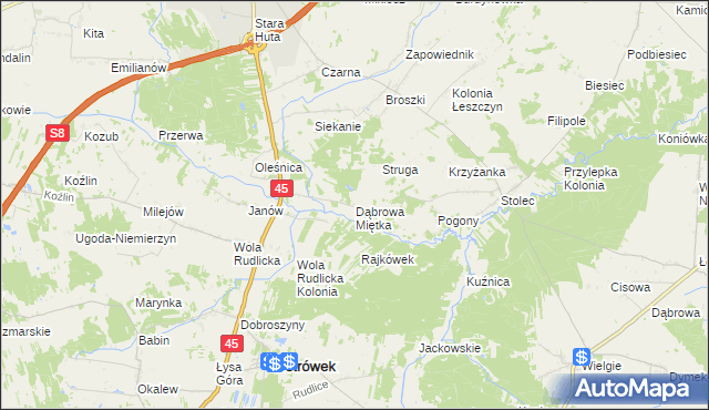 mapa Dąbrowa Miętka, Dąbrowa Miętka na mapie Targeo